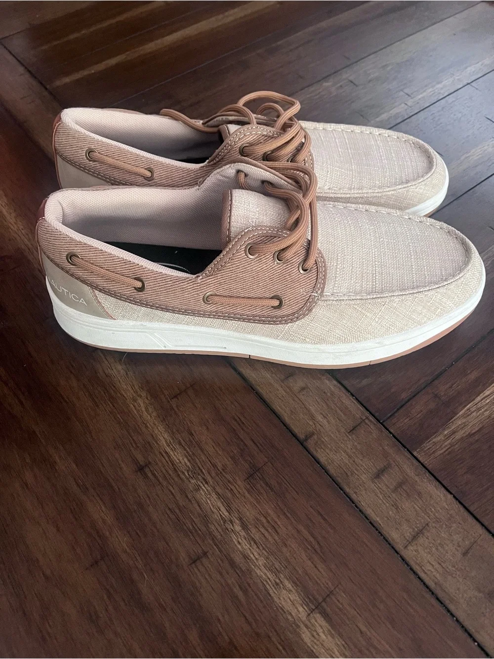 Nautica Men’s Canvas Boat Shoes in Beige and Brown